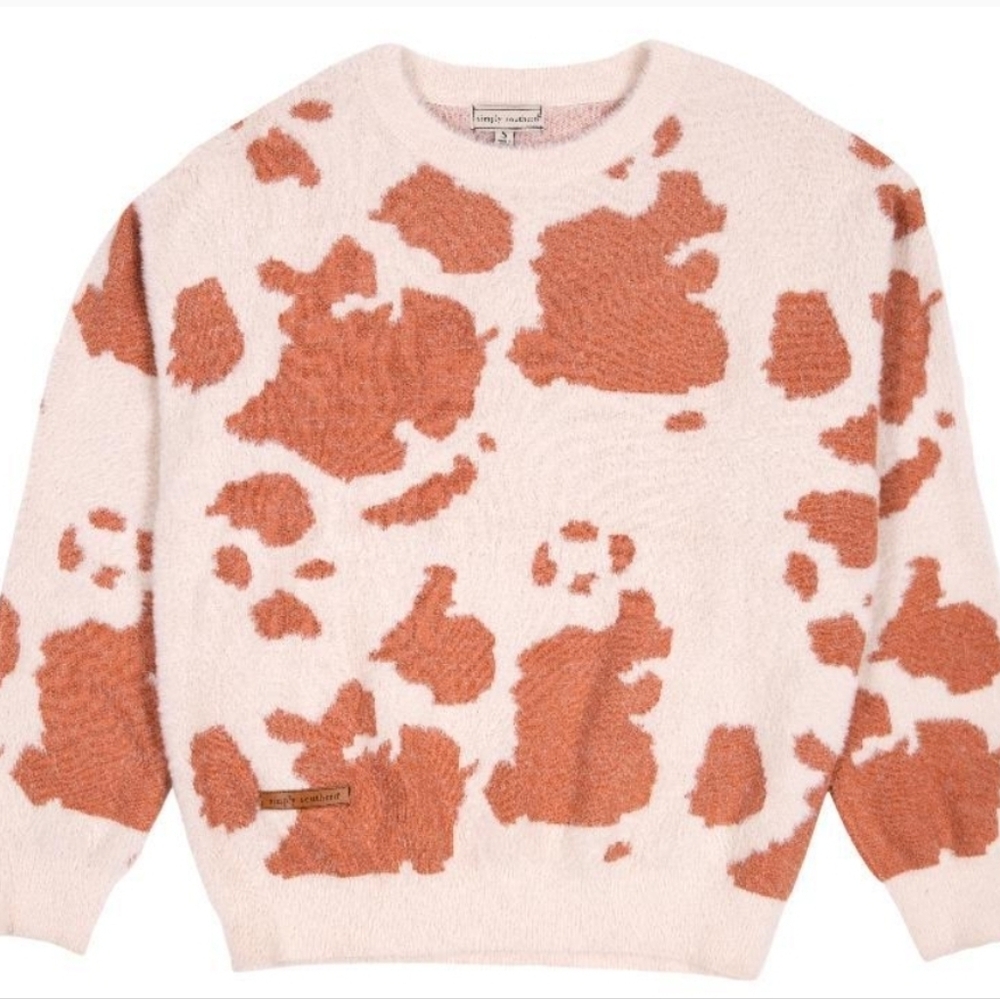 Simply Southern Women’s Cow Print Long Sleeve Fuzzy Sweater | Size XL